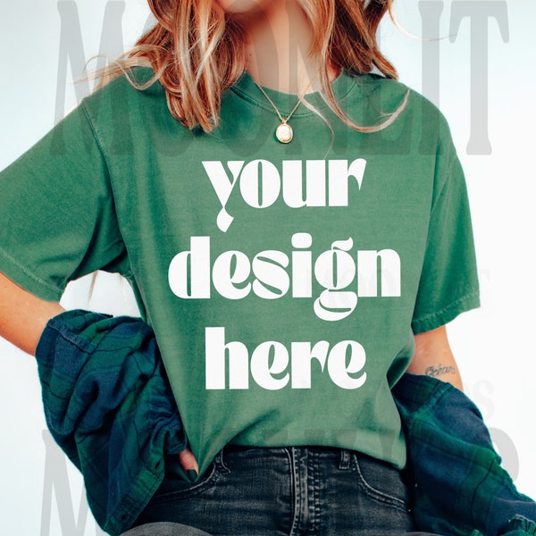 Comfort Colors C1717 Light Green Shirt - CC Mockup - C1717 Mockup - Model Mockup - Green Shirt Mock - Studio Mockup - Boho Mockup