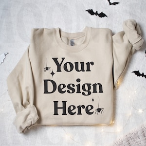 Gildan 18000 Sweatshirt Mockup - Sand Sweatshirt Mockup - Sweatshirt Mockup - Fall Mockup Sweatshirt- Halloween Mockup- Sand Flatlay Mockup