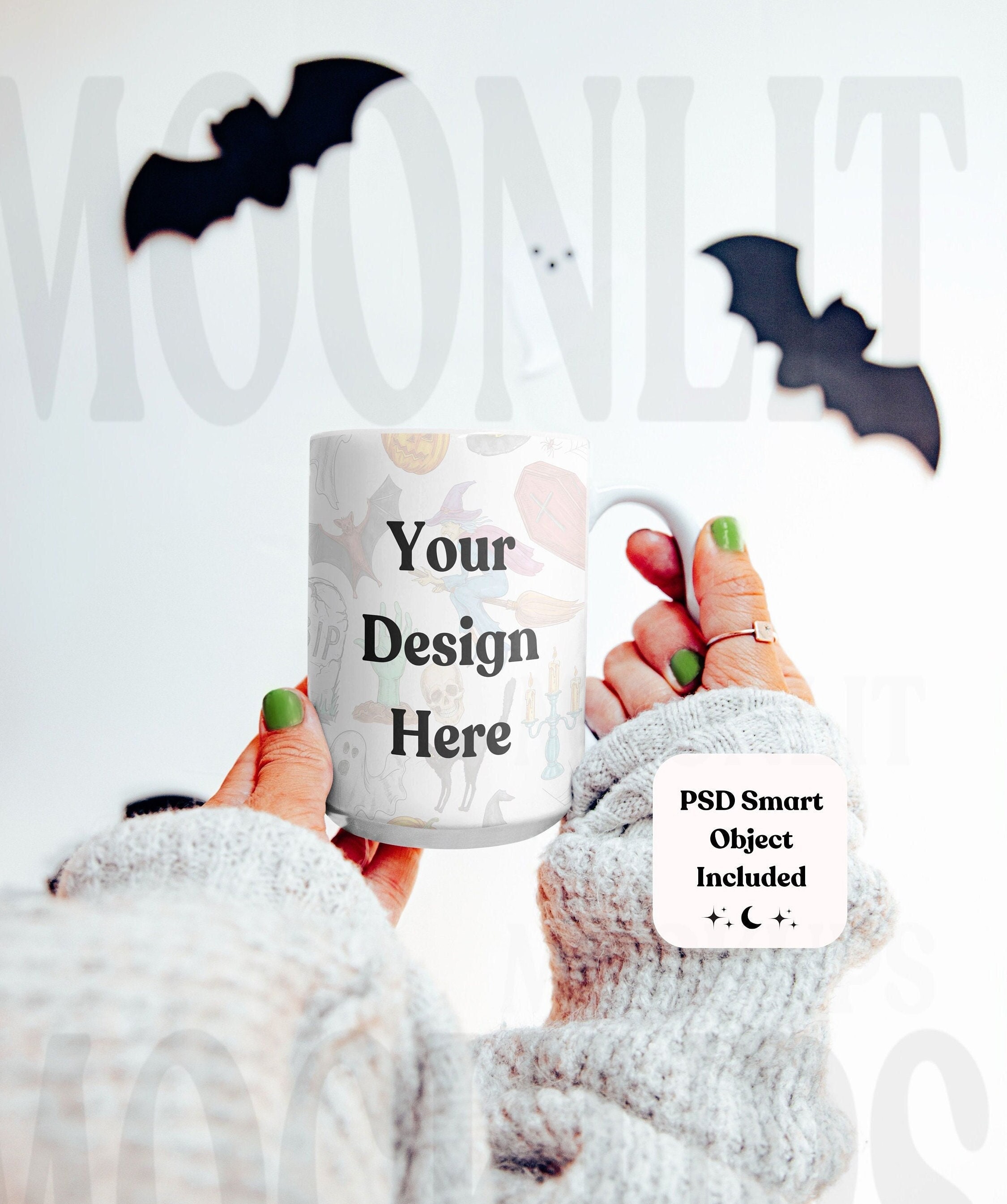 15oz Halloween Mug Mockup- Smart Object Mockup - PSD Mockup - 15oz Coffee Mug Mockup - Mug Mockup - White Mug Mockup- White Mug Mockup