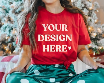 Bella Canvas 3001 Red T-shirt Mockup: Christmas Holiday