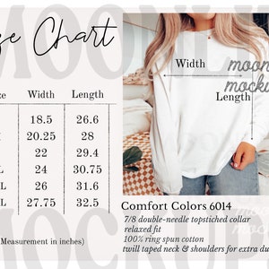 Comfort Colors 6014 Longsleeve T-Shirt Size Chart Mockup