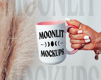 Pink Handle Mug Mockup: 15oz Coffee Mug (Digital Download)
