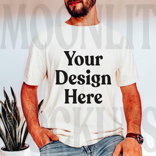 Comfort Colors 1717 Ivory Shirt - CC Mockup- Ivory Mockup - Unisex Sizing- Model Mock up Tee - Mens Mockup - Comfort Colors Mockup