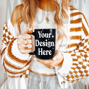 Mug Mockup - 15oz Coffee Mug Mockup - Mug Mockup - Model Mockup - Cozy Mug Mockup - Black Mug Mockup