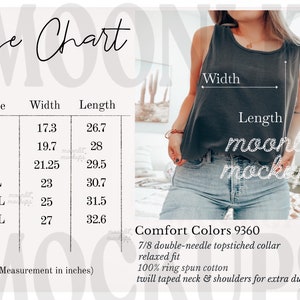 Comfort Colors 9360 Size Chart - Comfort Colors Tank Top Size Chart - 9360 Size Chart - Comfort Color Mockup - Size Chart Template