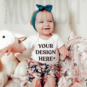 Rabbit skins 4400 Mockup - Baby Model White Onesie Mockup - White Onesie Mockup - 4400 Mockup