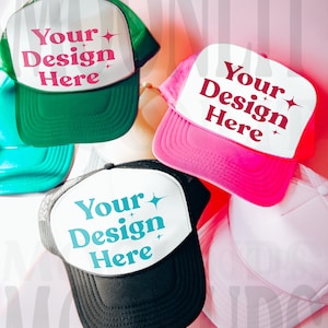 OTTO Trucker Cap Mockup- Trucker Hat Mockup- OTTO Cap 39-169 Mockup - Printify Mockup - Black, Pink, Green Otto Cap Mockup - Mesh Cap Mockup