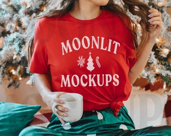 Canvas Red T-Shirt Mockup: Bella Canvas 3001, Christmas Holiday (Digital Download)