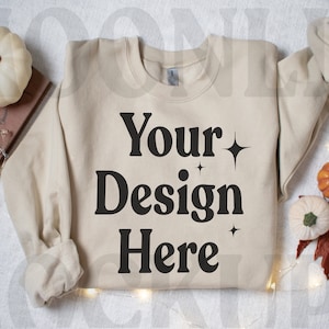 Gildan 18000 Sweatshirt Mockup - Sand Sweatshirt Mockup - Sweatshirt Mockup - Fall Mockup Sweatshirt- Halloween Mockup- Sand Flatlay Mockup
