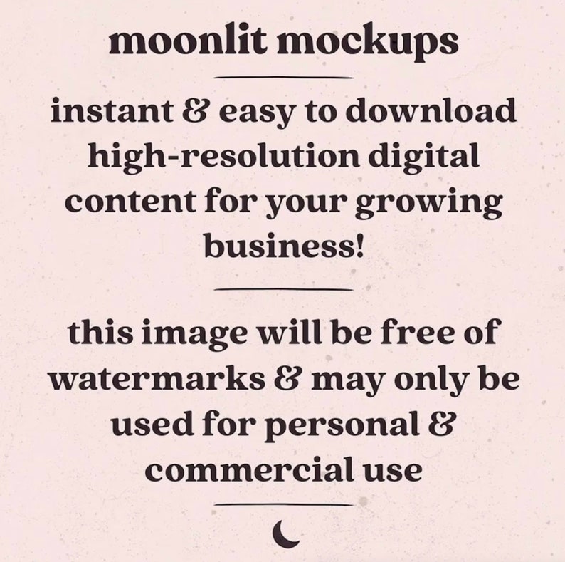 May include: Text on a beige background reads "moonlit mockups" and describes high-resolution digital content for business. The image states it is free of watermarks and for personal and commercial use.