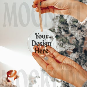 Christmas Glass Ornament Mockup - POD Ornament Mockup - Christmas Mockup - Circle Christmas Ornament- POD Mockup