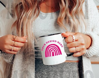 Black Handle Mug Mockup - 11oz Coffee Mug, Studio Scene (Digital Download)