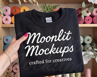 Gildan 18000 Sweatshirt Mockup: Black Sweatshirt Mockup - Embroidered Sweatshirt Mockup, Yarn Sweatshirt Mockup