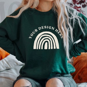 Gildan 18000 Sweatshirt Mockup - Forest Green Color - Heavy Blend Sweatshirt - Model Mockup - Fall Mockup - Halloween Mockup