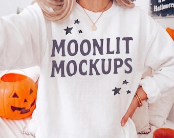 White Gildan 18000 Sweatshirt Mockup: Heavy Blend Fall Mockup, White Gildan Sweatshirt Mockup