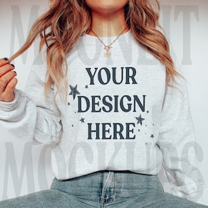 Gildan 18000 Sweatshirt Mockup- Ash Sweatshirt - Ash Sweatshirt Mock - Model Mockup - Ash Mockup - Ash Gildan Mockup - Close up Mockup