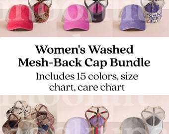Women's Washed Mesh-Back Cap Mockups - POD Mockups