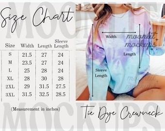 Colortone 8100 Sweatshirt Mockup Size Chart - Size Guide Template
