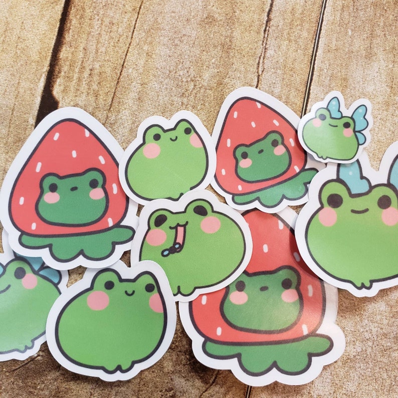 Kawaii Frogs Strawberry Waterproof Stickers Laptop Cute Animals Water ...