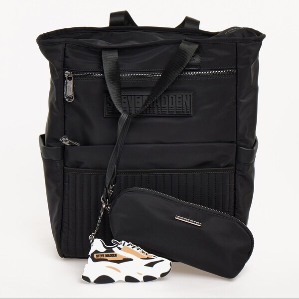 Steve Madden black logo handle backpack
