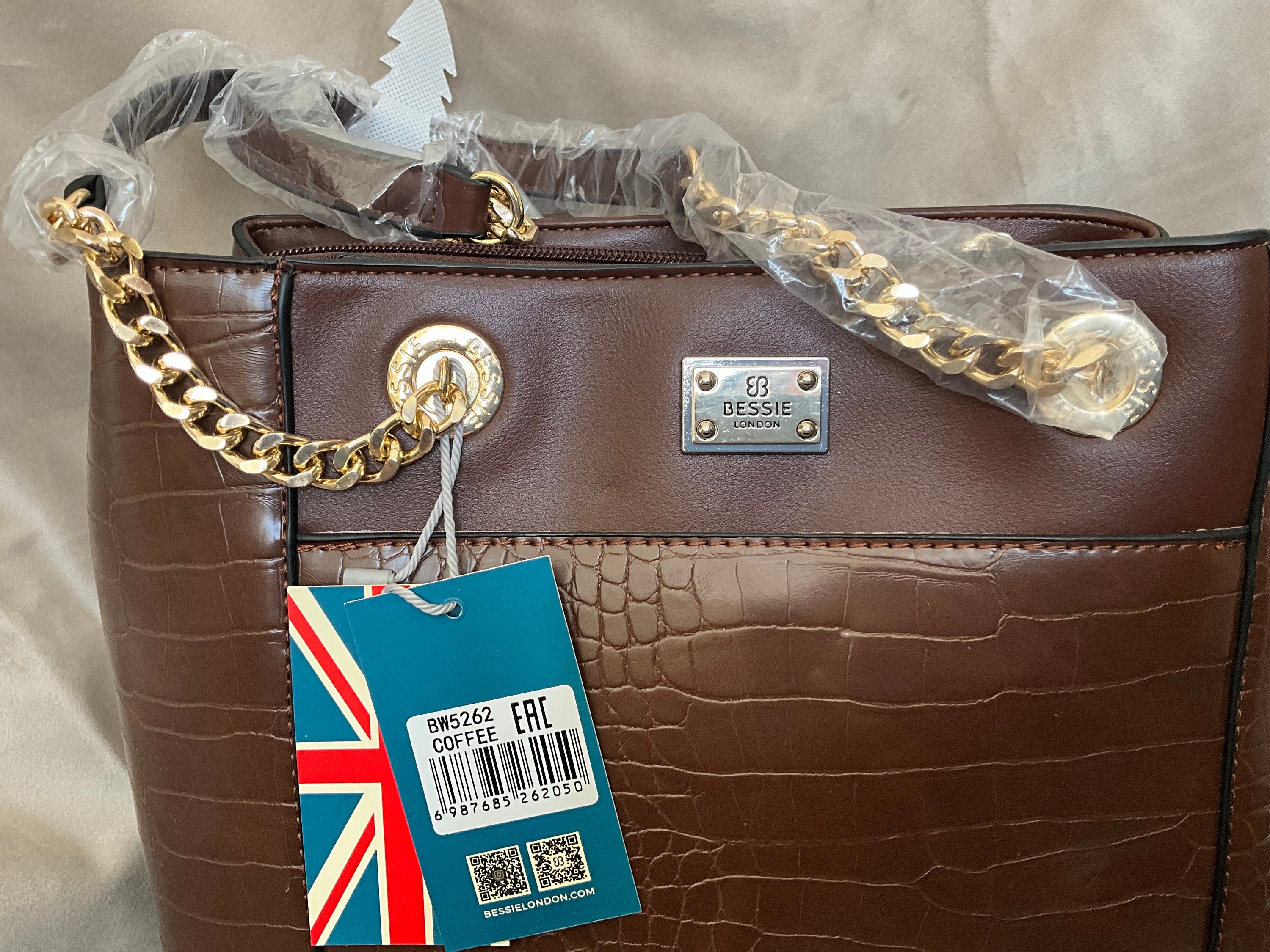 Bessie London Coffee Curb Chain Handle Bag