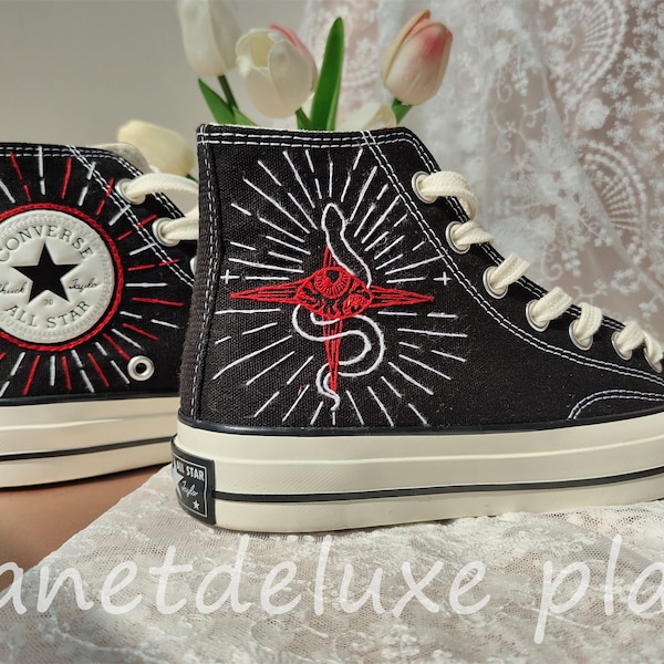 Custom Embroidered Converse High Tops/Personalized Bridal Sneaker/Bridal Flowers Embroidered Sneakers/Snake eyes Embroidery Sneakers