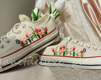 Custom Embroidered Bridal Vans Shoes/Wedding Shoes/Vans Bridal Sneakers Embroidered/Wedding gift/Embroidered Sneakers/ Wedding Gifts For Her