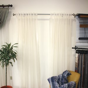 Sheer Curtain Panels with Back Tabs, Plain Beige Sheer Curtain Panel Size options Window treatment Ready made curtain Housewarming gift