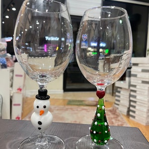Wine Glass with Handmade Christmas Tree and Snowman Stem / Cocktail glass, Christmas gift, Stocking stuffer, Secret Santa Gift, Wine lover