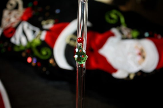Candy Cane GLASS STRAW Christmas Straws Reusable Straws Glass