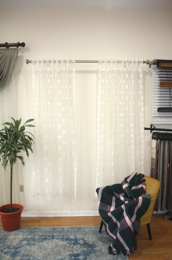 Off White Sheer Curtain Panels With Back Tabs Polka Dot Sheer Curtain Panels With Back Tabs, Polka Dot Sheer Curtain Panels With Lights