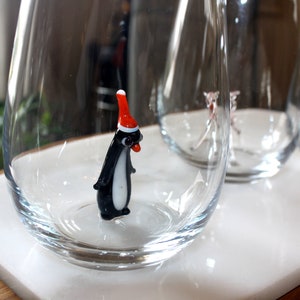 Drinking Glass with Handmade Penguin Figurine / Water glass Stemless Wine glass Cocktail glass Cute cup Christmas gift Housewarming gift