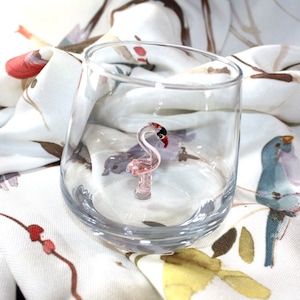 Drinking Glass with Handmade Flamingo Figurine / Water glass Stemless Wine glass Cocktail glass Murano Glass Last minute perfect gift
