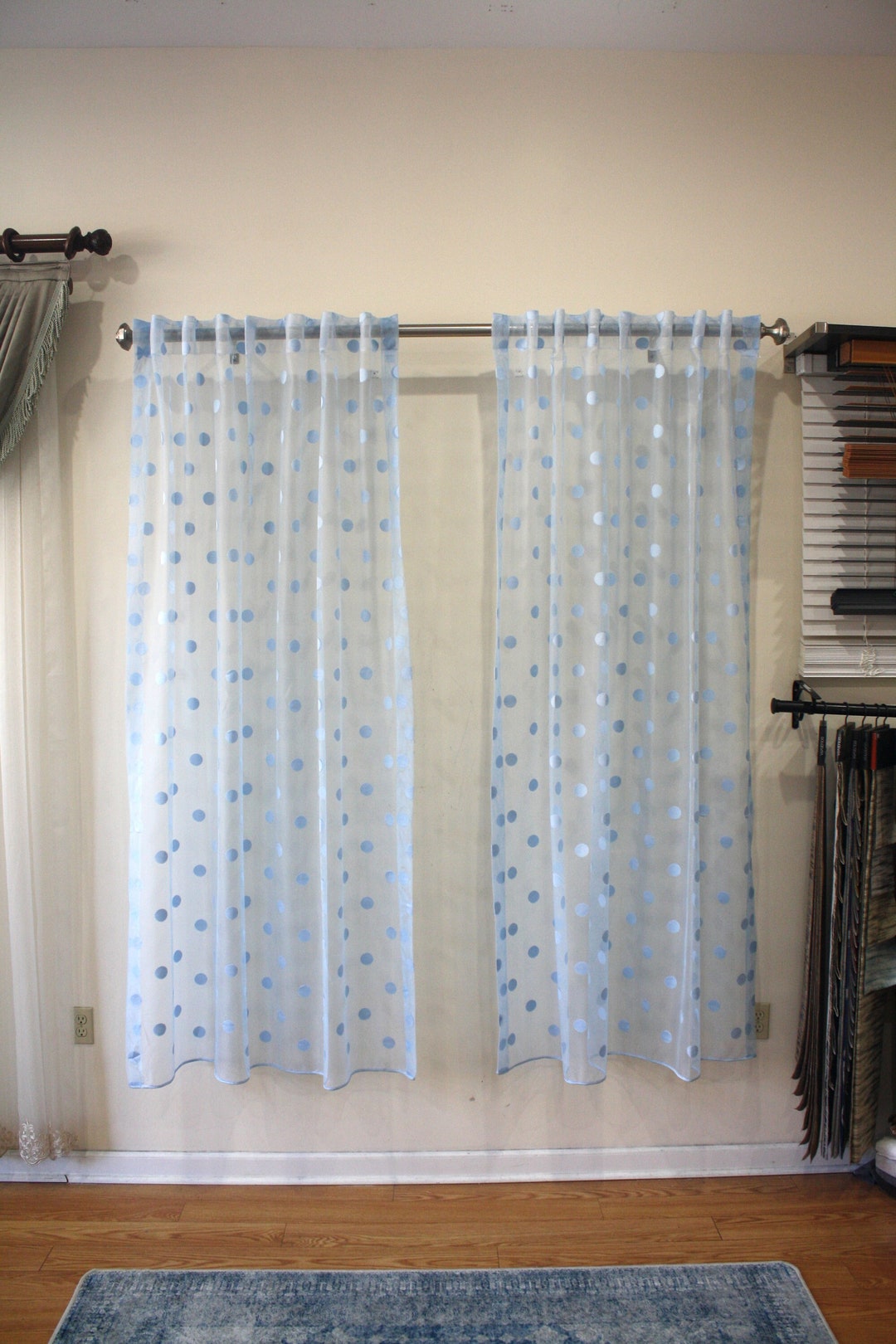 Blue Sheer Curtain Panels With Back Tabs / Polka Dot Sheer Etsy