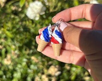 Pendientes de cono de helado impresos en 3D: rojo, blanco y azul, joyería de EE. UU.