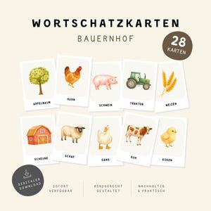 Farm Vocabulary Cards for Children | Montessori Flashcards | 28 Cards | Farm Printable | Preschool Learning | PDF Download
