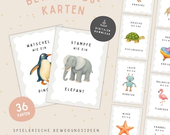 Bewegingskaarten voor kinderen (PDF) – Bevordert de motorische vaardigheden van peuters | Binnenspelletjes | Activiteitenkaarten | A6 printbaar