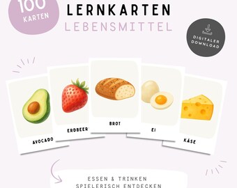 Voedselkaartjes voor kinderen | Montessori-kaartjes | 100 A6-kaartjes | Printbare kaartjes met fruit en groenten | Leermateriaal voor kleuters | PDF-download