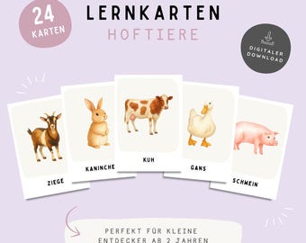 Flashcards met boerderijdieren voor kinderen | Montessori-flashcards | 24 kaarten | Printbare boerderijdieren | Leren voor kleuters | PDF-download