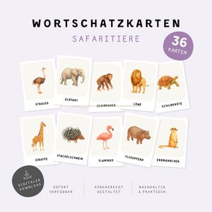 Schede didattiche sugli animali della savana per bambini | 36 schede di vocabolario in PDF | Impara gli animali della savana | Schede didattiche sugli animali della savana | Metodo Montessori | Scuola dell'infanzia/Scuola primaria