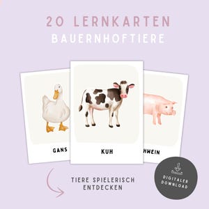 Bauernhoftiere Lernkarten für Kinder | Montessori Flashcards | 20 A6 Karten | Farm Animals Printable | Vorschule Lernen | PDF Download