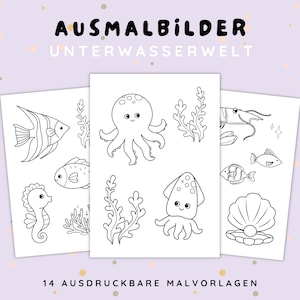 14 Underwater World Coloring Pages – Sea Creatures Coloring Pages for Children – PDF to Print Coloring Pages Printables