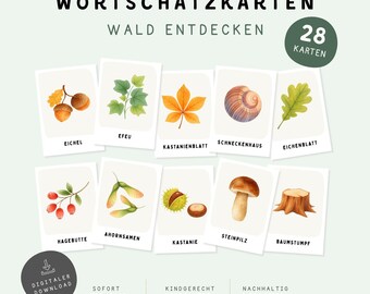 Discover the Forest Learning Cards Montessori | 28 Printable Forest Maps | Nature Vocabulary Cards | Language Development for Daycare and Kindergarten | PDF Download