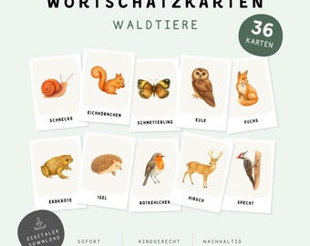 Woodland Animals Flashcards for Children | Montessori Flashcards | 36 Cards | Woodland Animals Printable | Preschool Learning | PDF Download