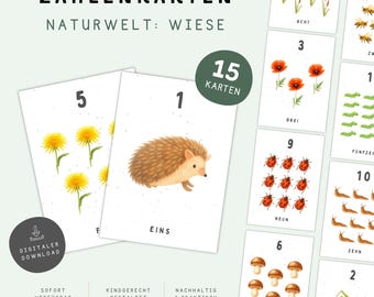 Number Cards Meadow | 15 Printable Flashcards 1-15 | Montessori Printable | Preschool/Kindergarten | Learning Numbers | PDF Digital Download