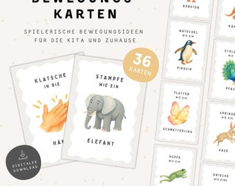 Bewegingskaarten voor kinderen (PDF) - Bevordering van de motorische vaardigheden bij peuters - Binnenspelletjes met beweging - Activiteitenkaarten - Direct downloaden