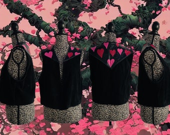 Vintage hearts leather and suede waistcoat
