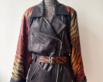 Metallic tiger print hand painted vintage leather jacket