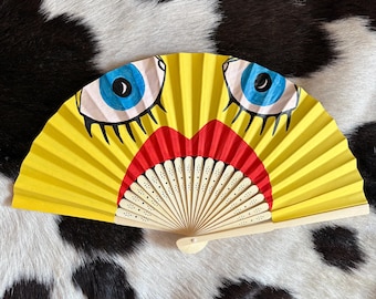 Cartoon face hand painted summer festival hand fan