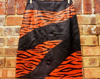 Tiger print hand painted leather skirt